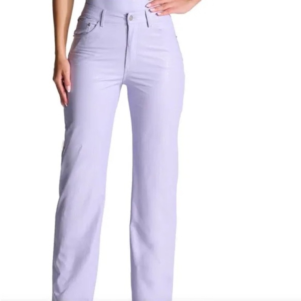 Naked Wardrobe Lavender Faux Leather Croc Straight Leg Pants